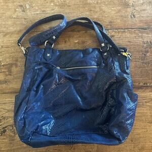 Blue faux leather vegan slouchy